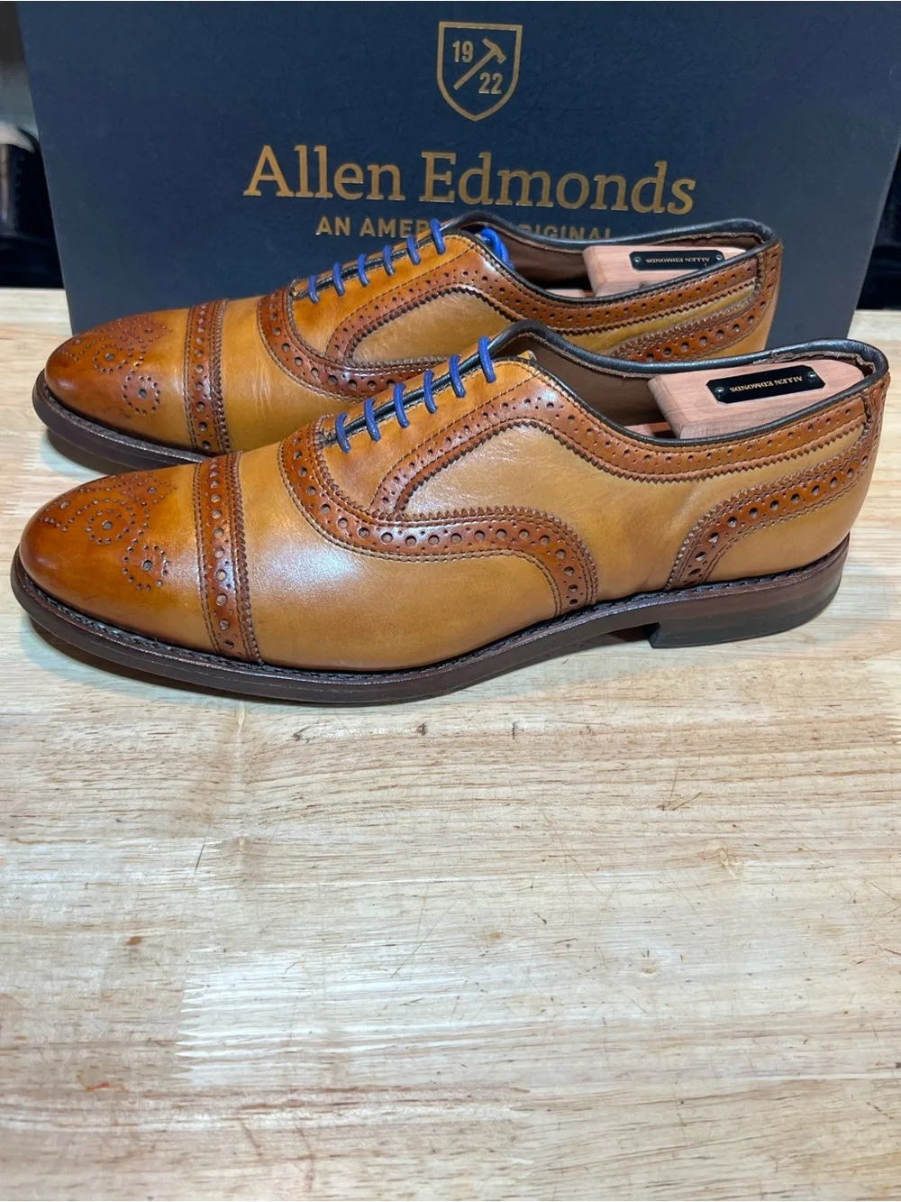 Allen Edmonds Strand Men’s Walnut Leather Cap Toe Oxfords w/ Patinas Sz 9D 🇺🇸